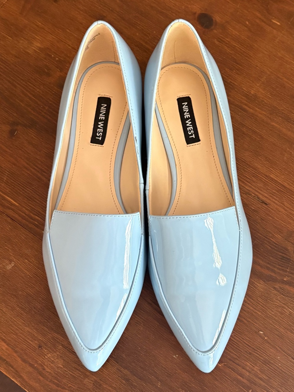 Nine West Patent Light Sky Blue Pointed Toe Flats Loafers Sz 7.5